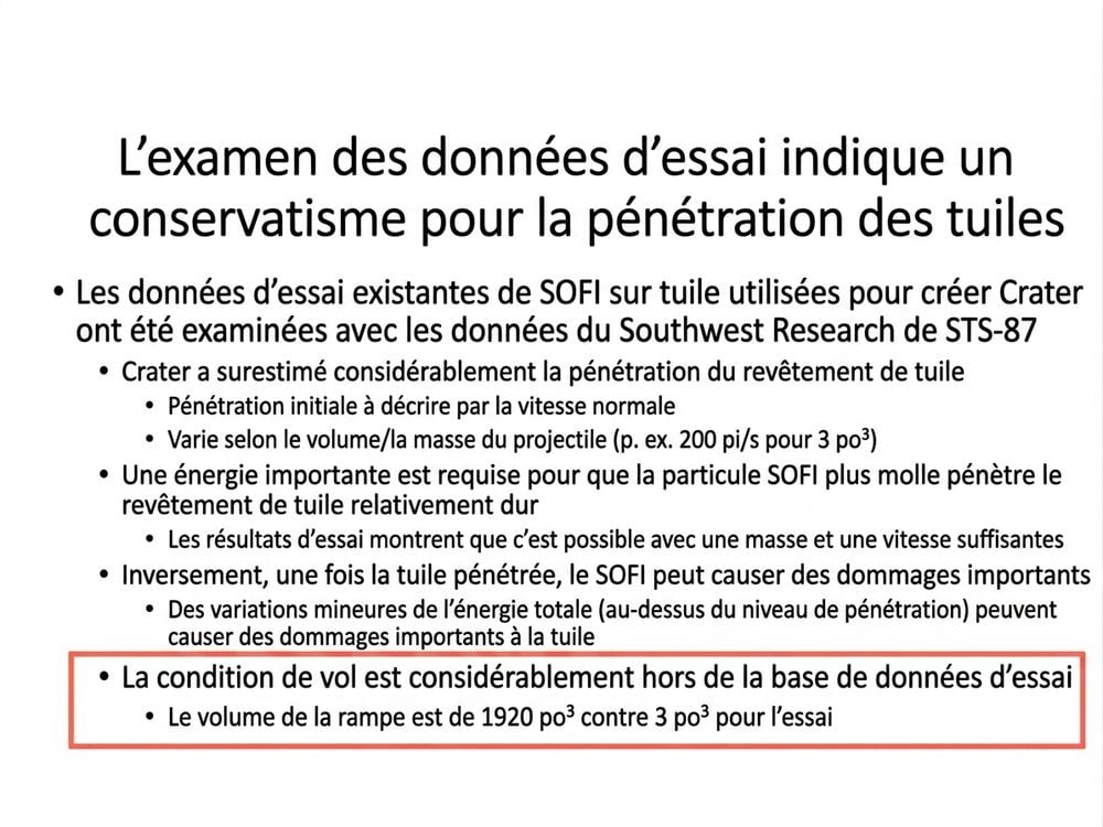 diapositive d'avertissement sur un vol de navette non sécuritaire