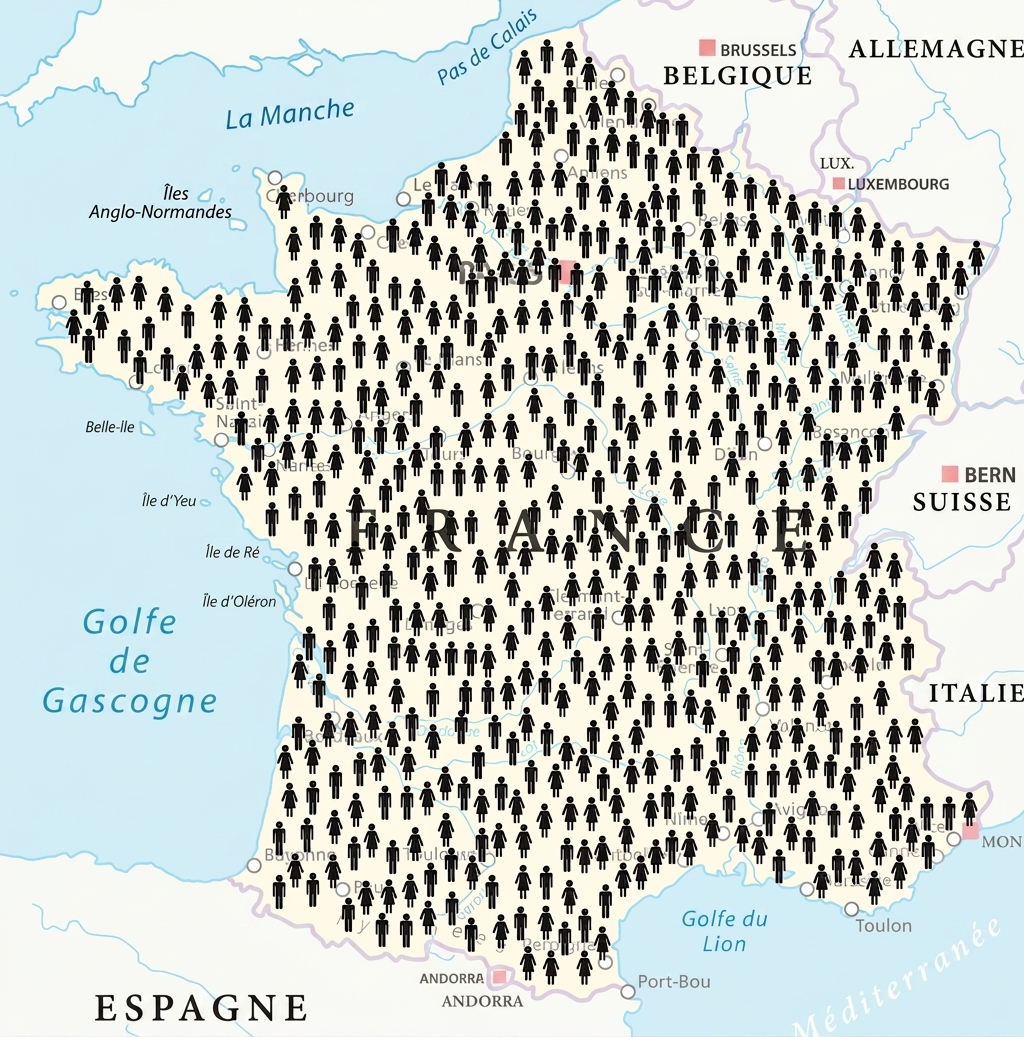 Une carte de la France avec des icônes de personnes.