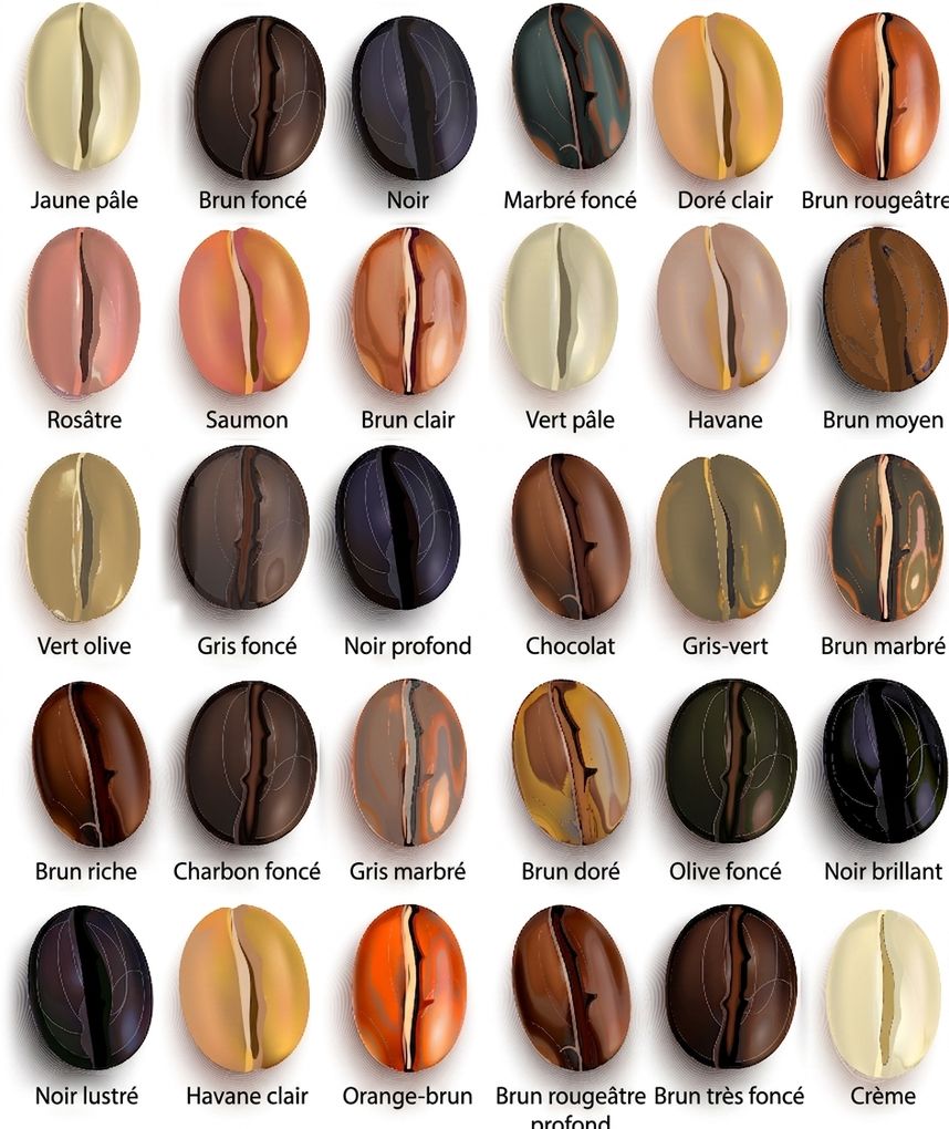 Grains de café disposés en rangées et colonnes.