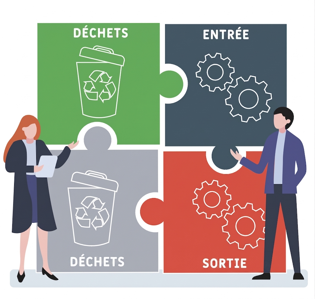 Illustration montrant que des « données poubelles » en entrée donnent des « données poubelles » en sortie de toute analyse. Résultat : plus de questions que de réponses sur les données.