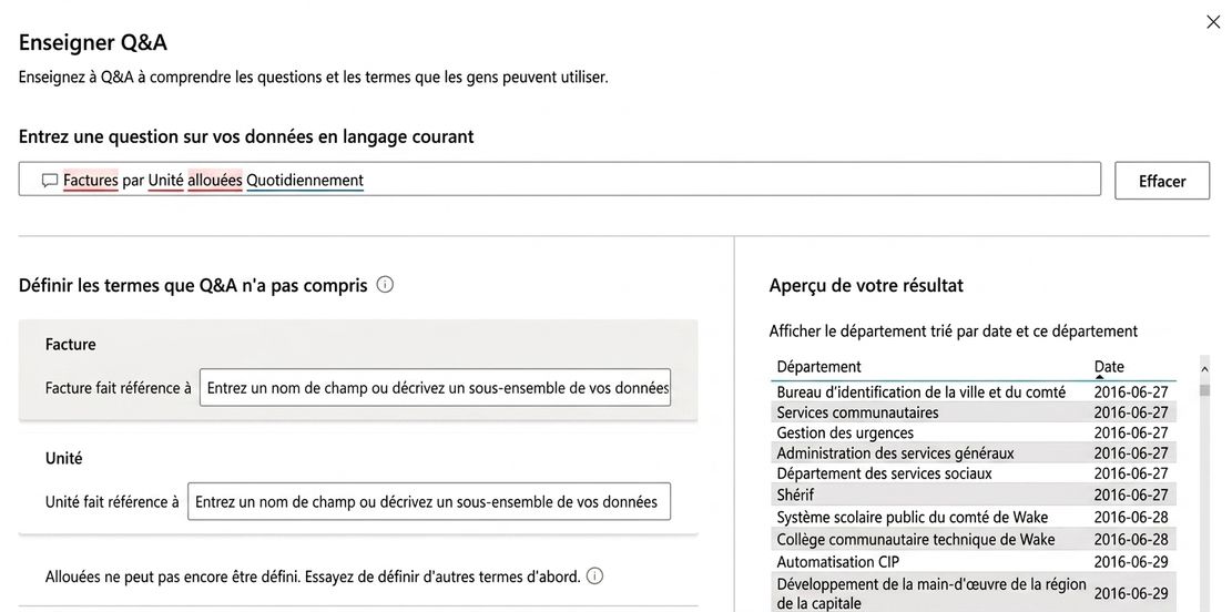 Ajout de nouveaux termes avec la fonctionnalité Teach Q&A