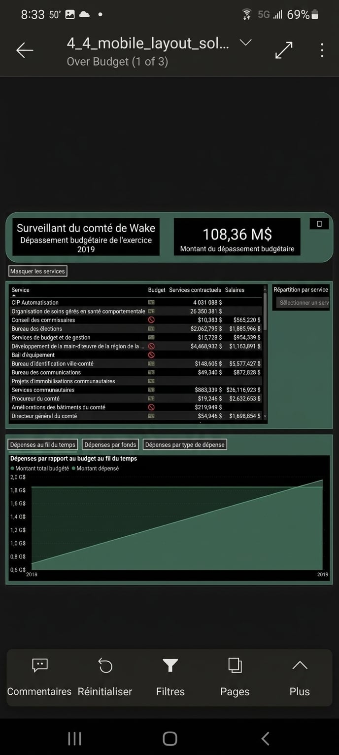 Une page de rapport ordinaire dans l'appli mobile Power BI.