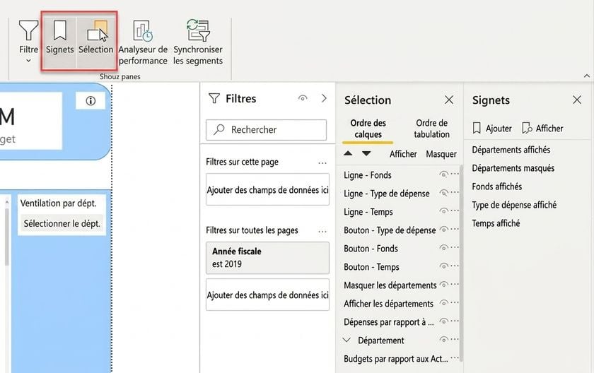 Les volets Signets et Sélection