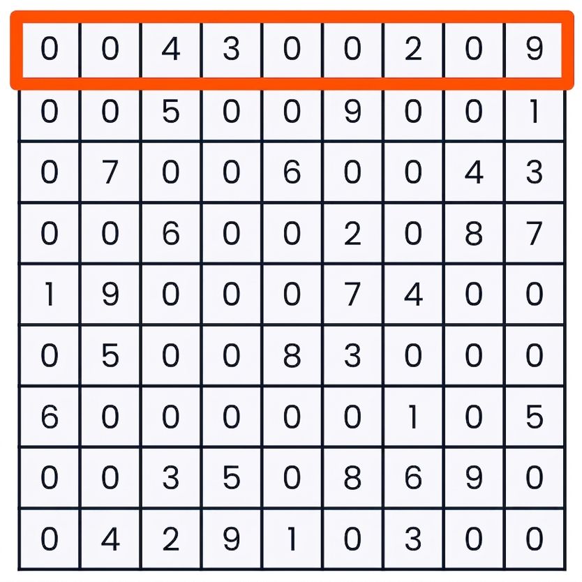 Un sudoku avec la première rangée sélectionnée