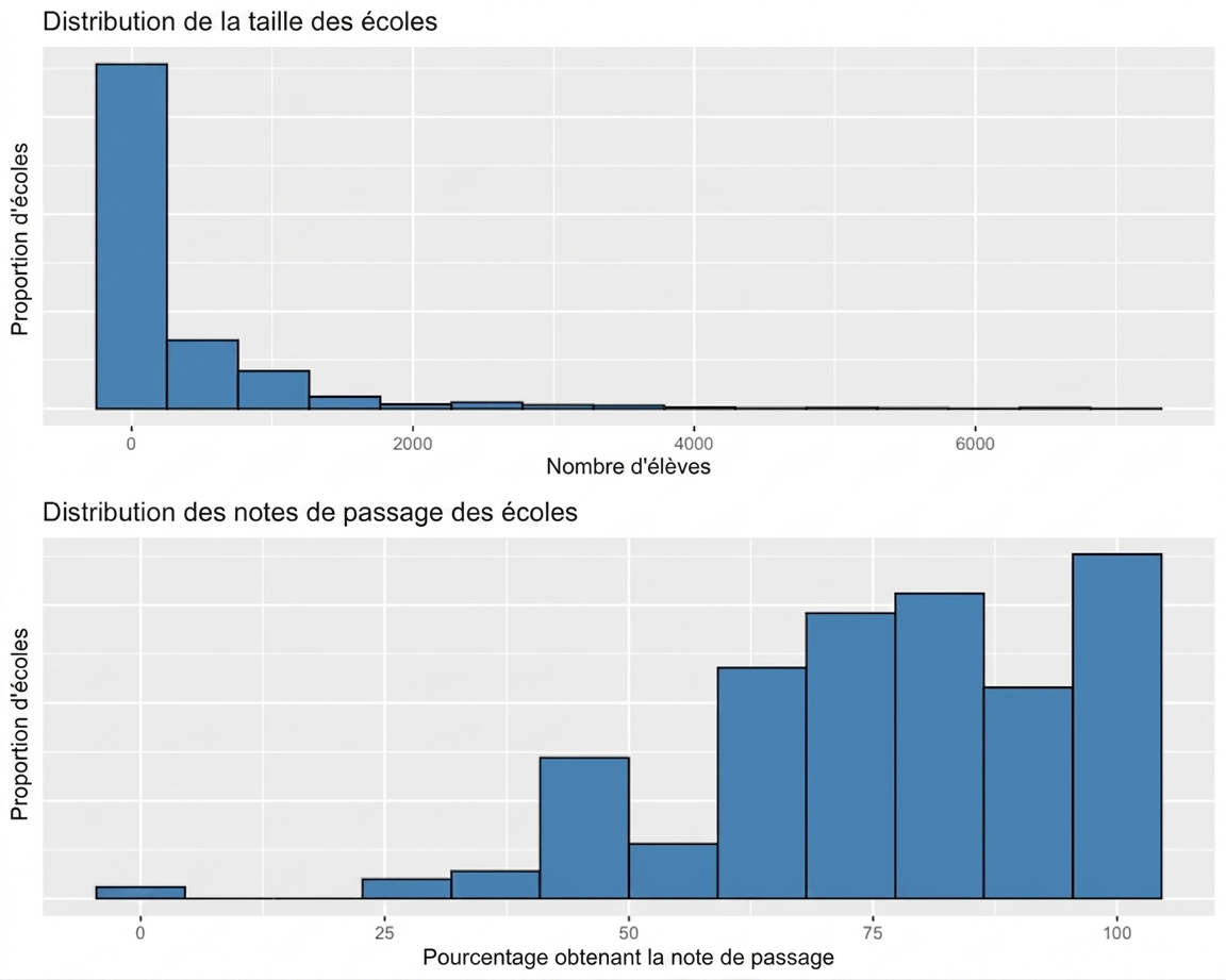 two_distributions_showing_the_distribution_of_school_size_and_the_distribution_of_school_pass_grades.png