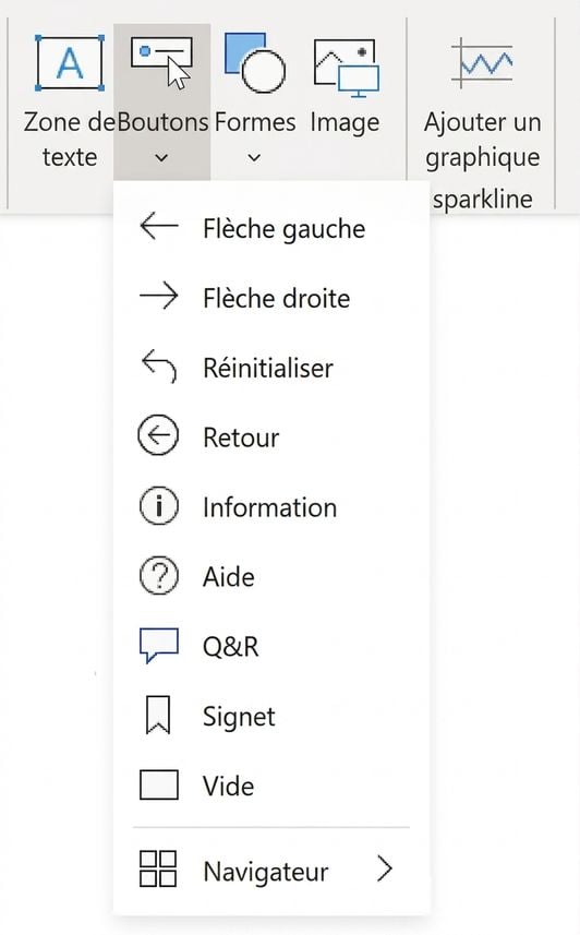 Le menu des boutons