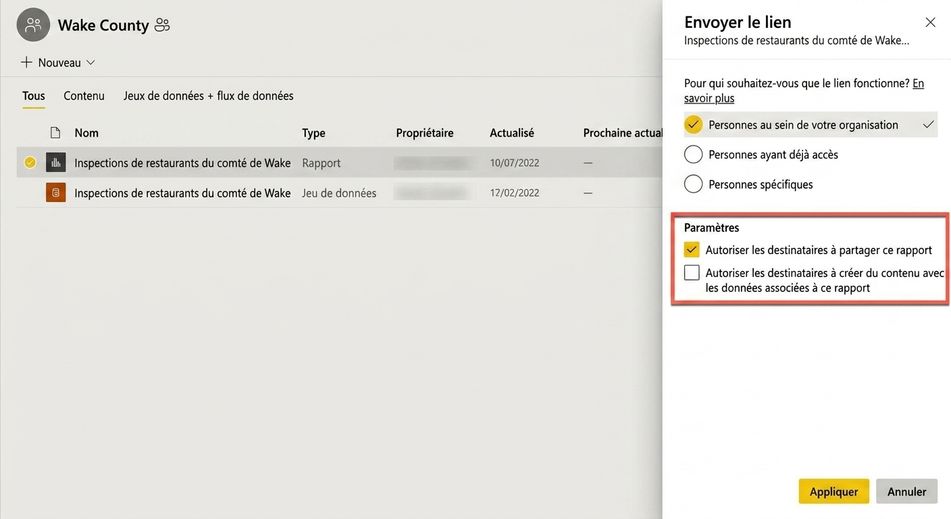 Accorder des droits à un utilisateur en partageant un lien.