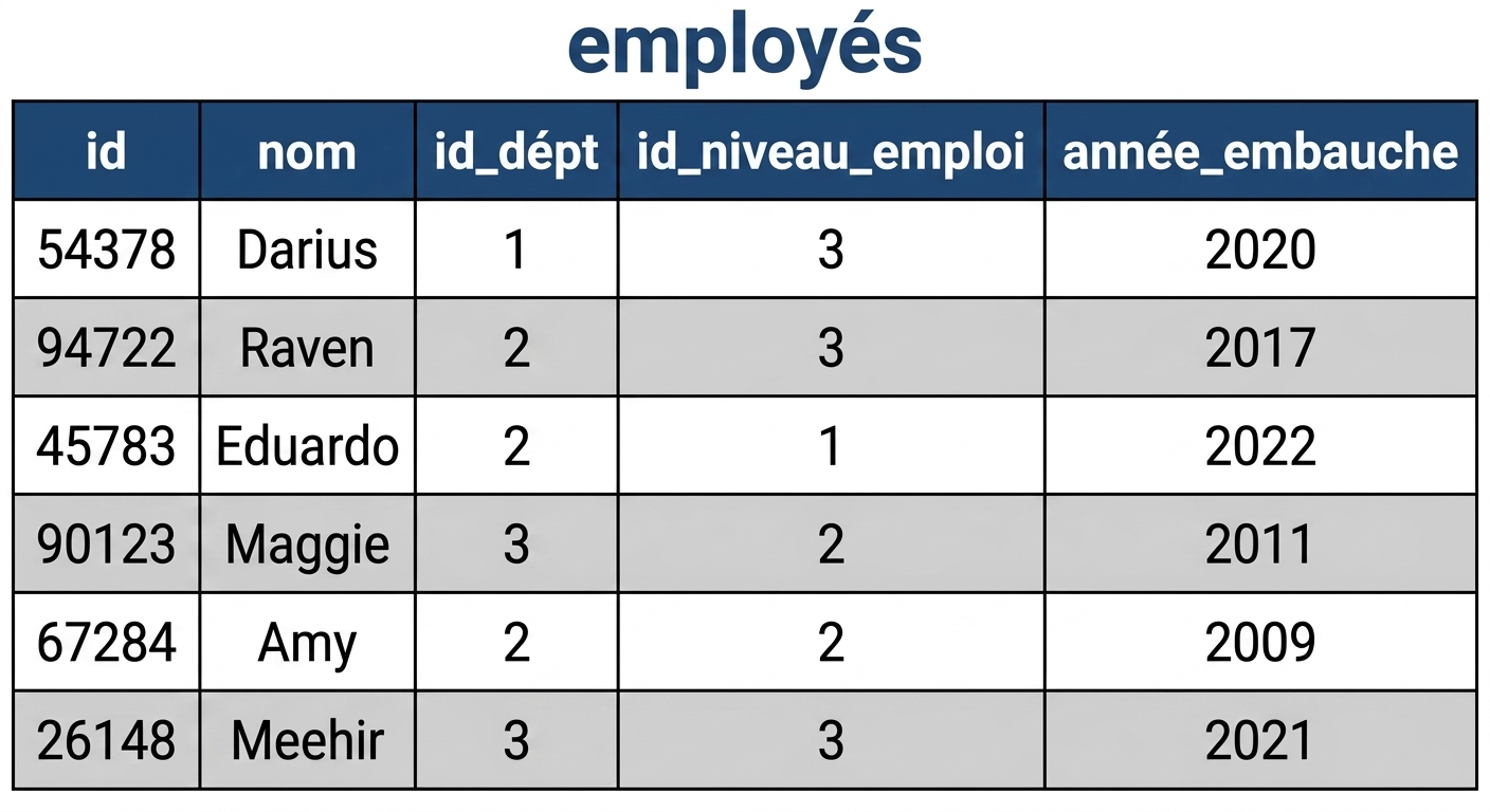 la table employees