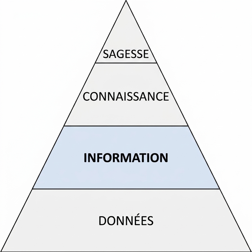 schéma de la pyramide DIKW avec l'étape information en surbrillance