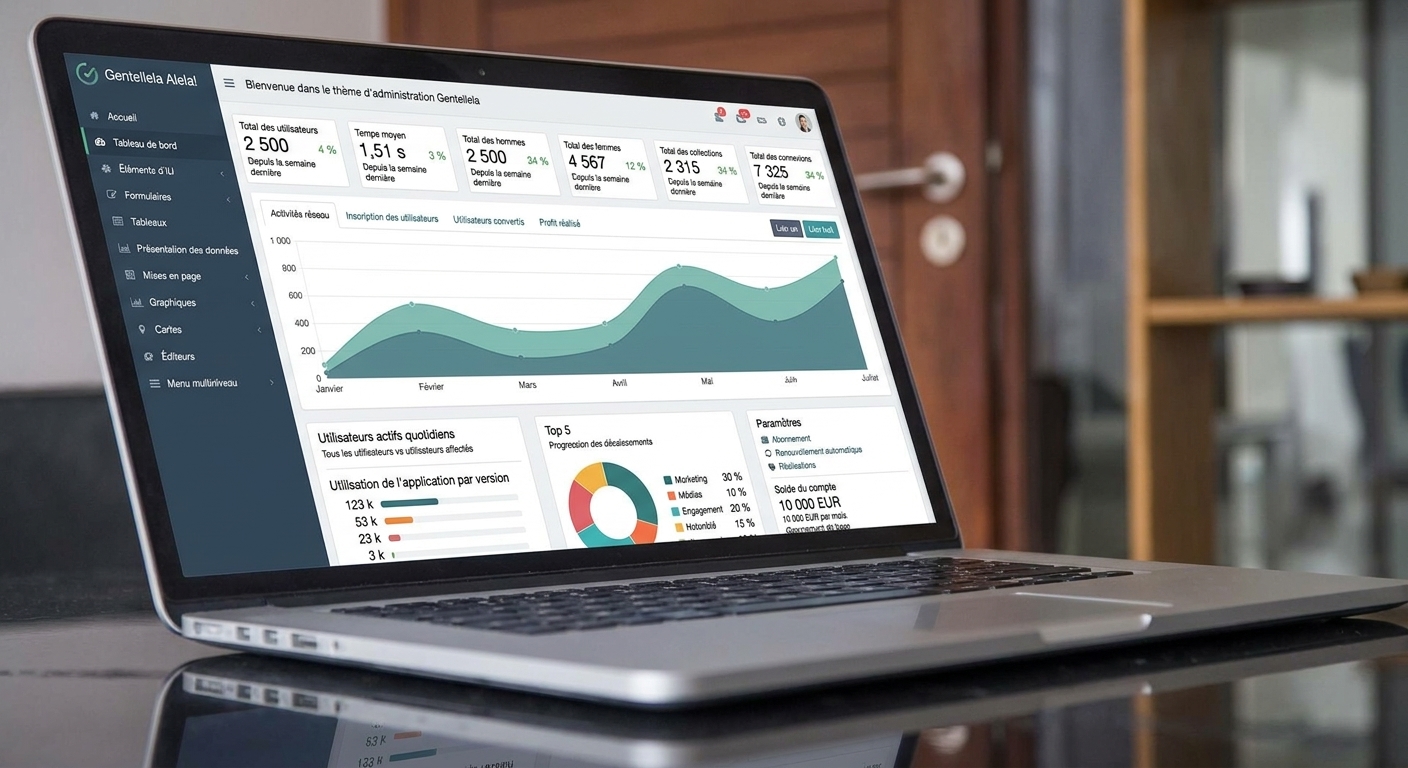 Portable affichant un tableau de bord avec des ICP et des graphiques