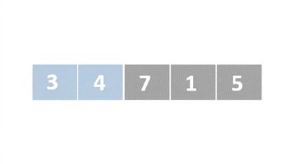 Schéma d'une liste de nombres non ordonnés. Les premier et deuxième éléments sont en bleu.