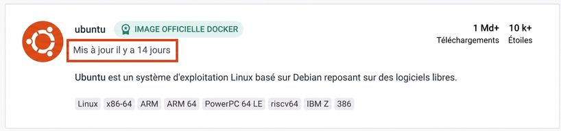 Même l'image Ubuntu très populaire a été mise à jour il y a seulement 14 jours.