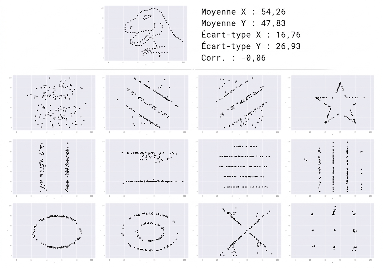 13 images toutes distinctes mais ayant le même résumé statistique