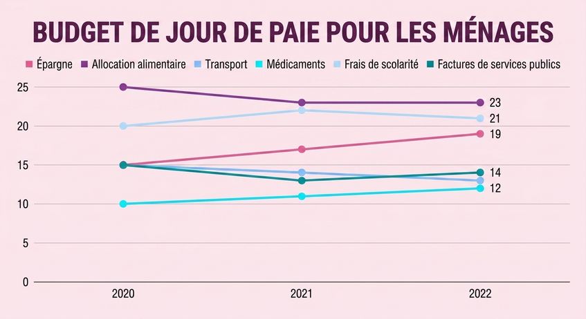 graphique montrant l'augmentation ou la diminution des dépenses budgétaires par catégorie dans le temps