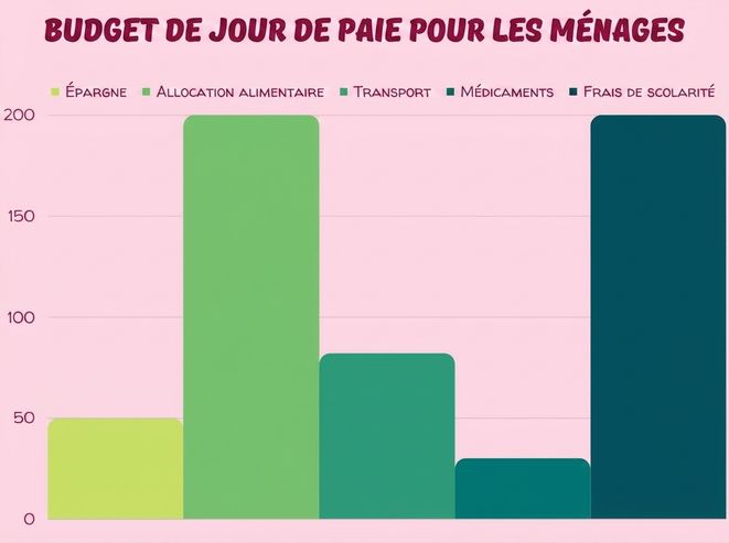 diagramme à barres comparant le pourcentage d'un budget de paie pour des ménages