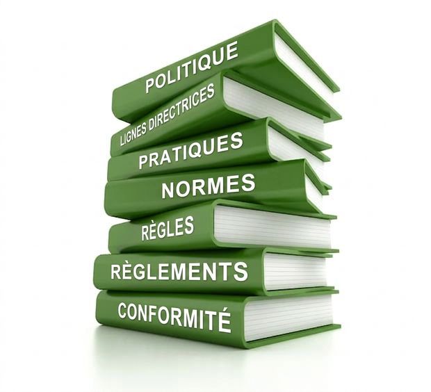 Pile de livres verts dont certains portent les mentions policy et standards