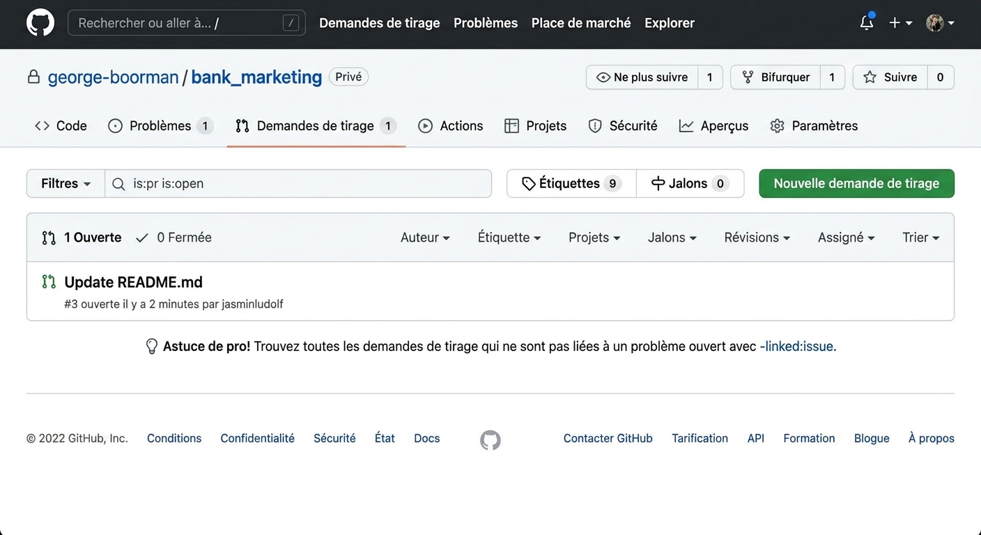 Vue propriétaire de l'onglet PR