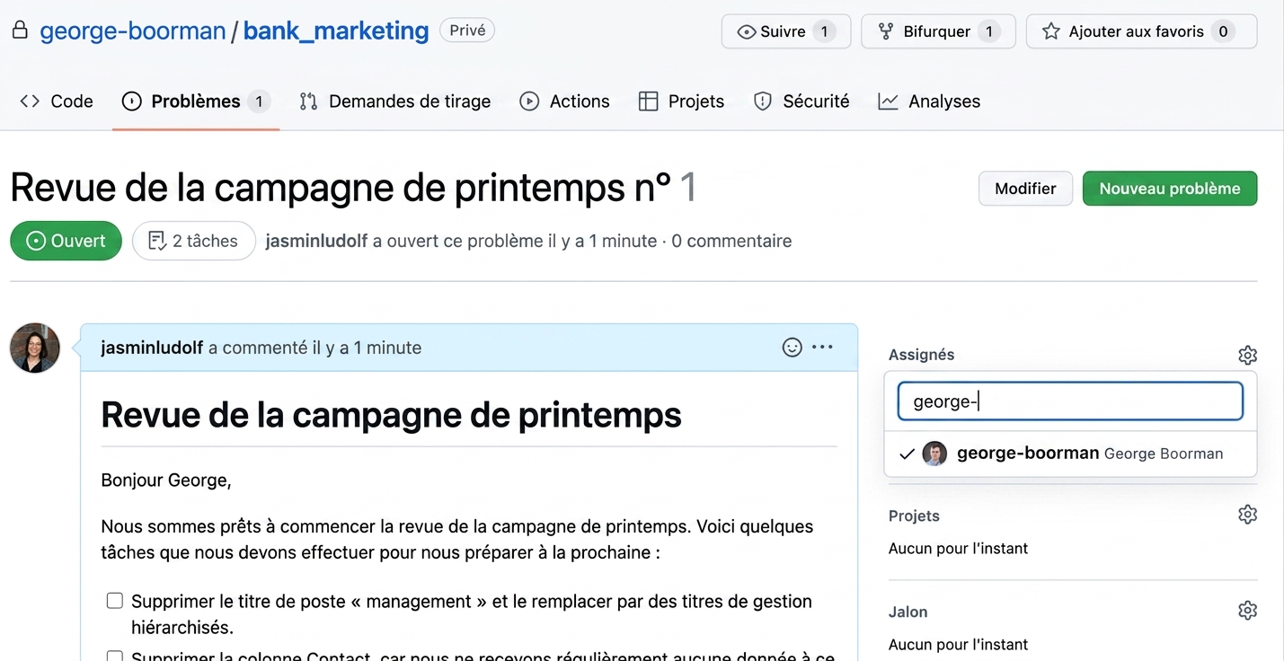 Vue d’une issue avec l’option d’attribution ouverte