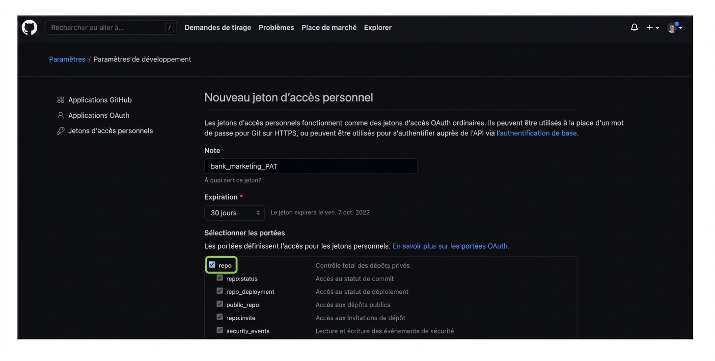 Case d'accès au dépôt cochée