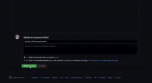 valider le nouveau fichier dans la branche main