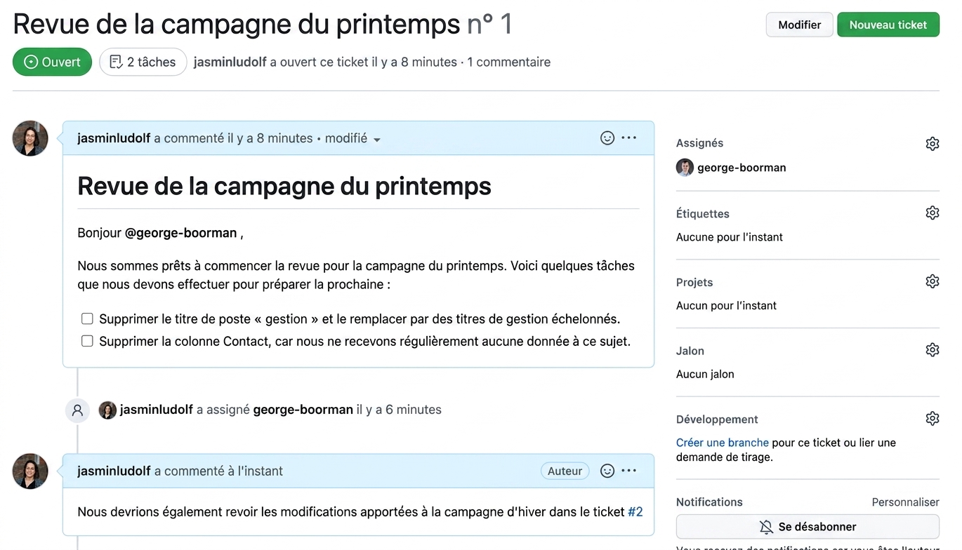 Vue après la liaison d’une issue