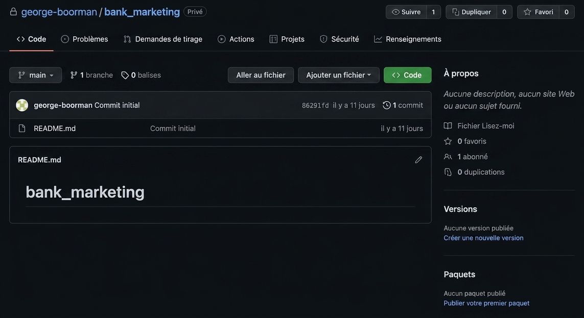 Capture de la vue principale du dépôt privé « bank marketing » appartenant à George Boorman