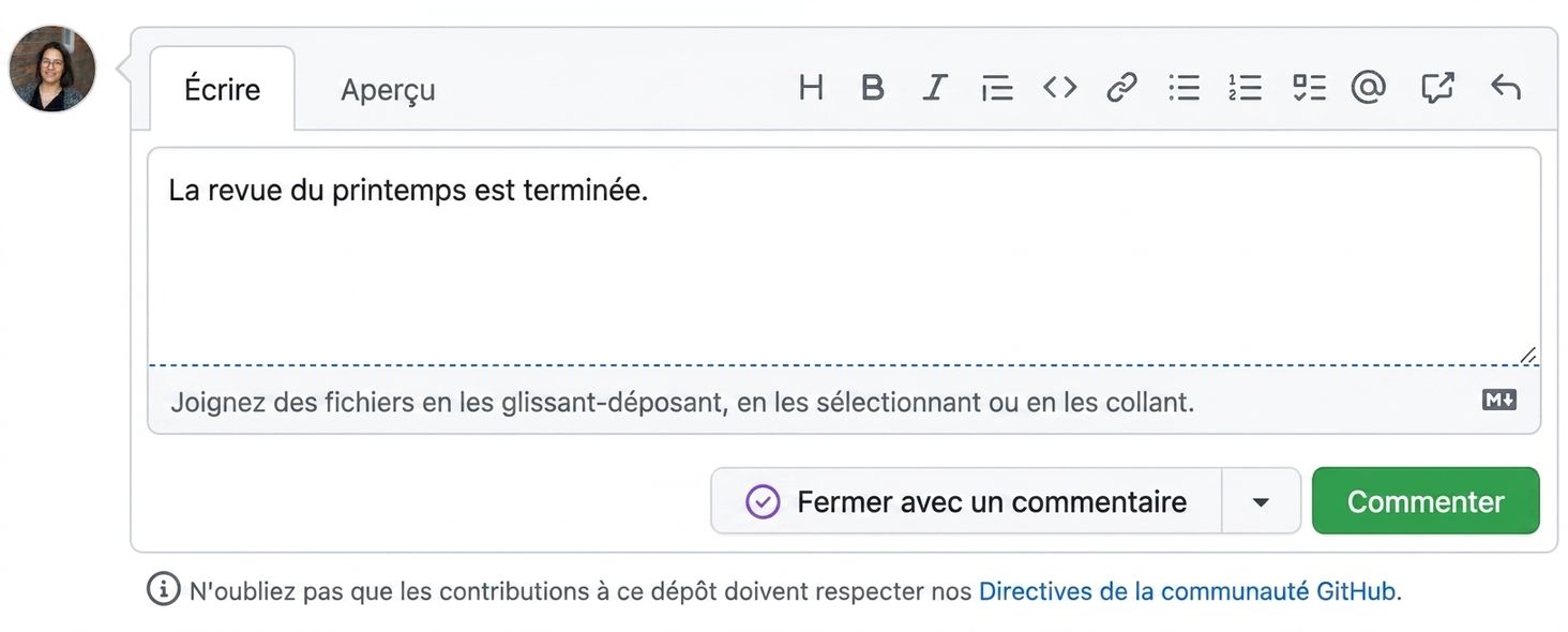 Vue du commentaire de clôture