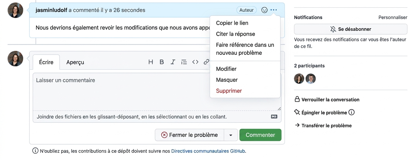 Vue pour trouver le bouton Quote reply