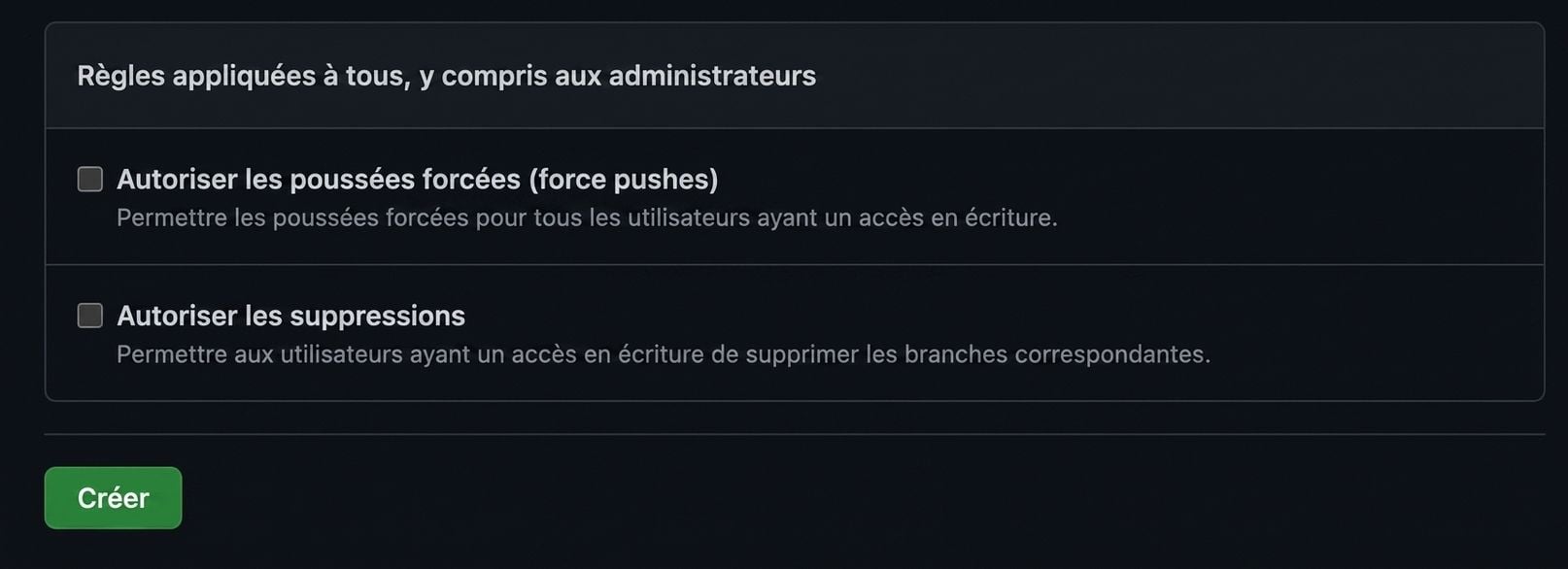 Cliquer sur Create pour enregistrer la règle
