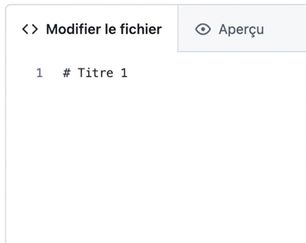 Vue de la page d'édition d'un fichier markdown avec la syntaxe du plus grand titre