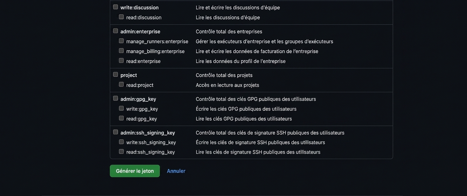 Bouton Générer le jeton