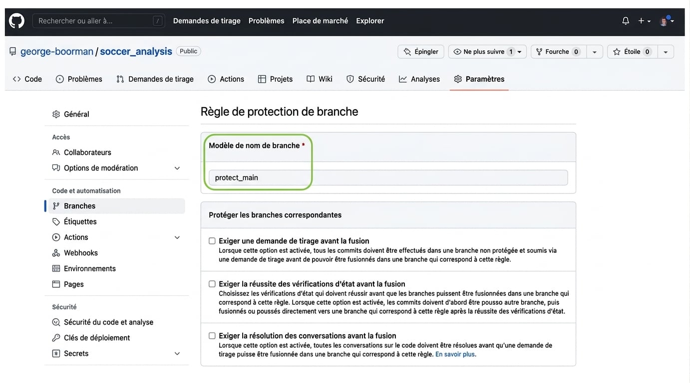 Nommer un modèle de nom de branche pour protéger main