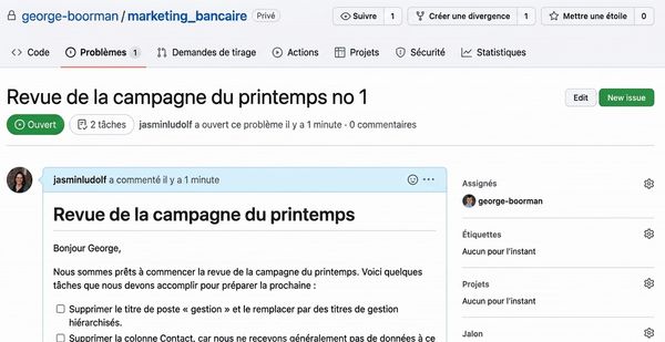 Image animée montrant comment identifier une personne dans une issue en utilisant l’arobase et le nom d’utilisateur.