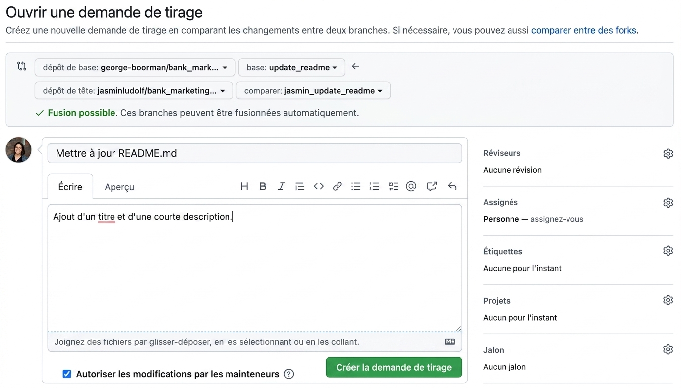 Vue pour ajouter des détails à une demande de tirage