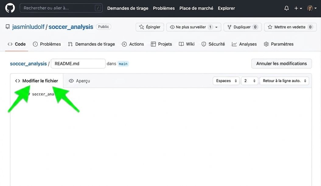 Vue du fichier README mettant en évidence les onglets d'édition et d'aperçu