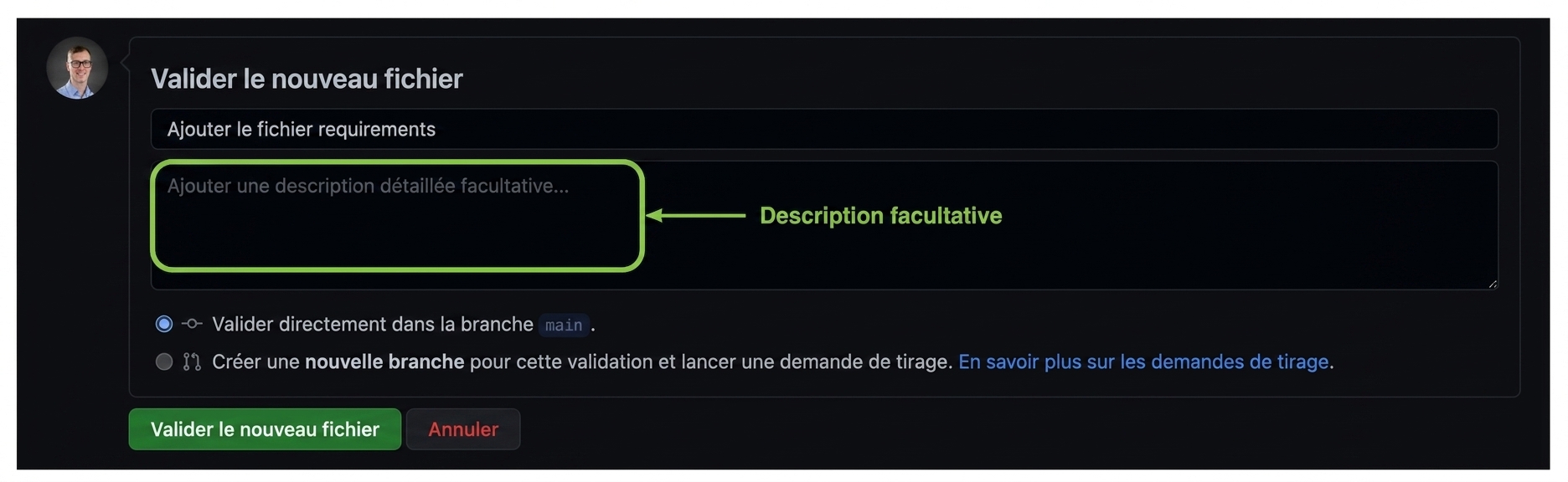 Zone de texte de description étendue optionnelle laissée vide