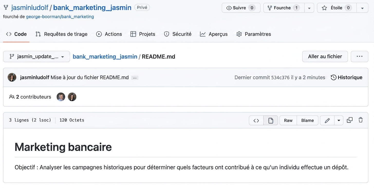 Vue du dépôt dérivé (fork) avec des changements