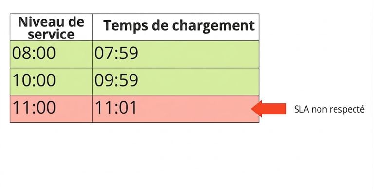 tableau avec un exemple d'actualité indiquant les ENS et les heures de chargement des tables