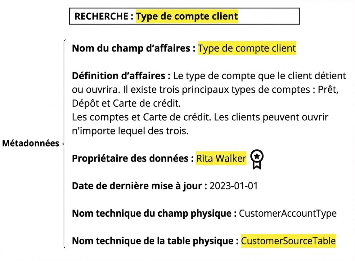 exemple de métadonnées dans un catalogue de données