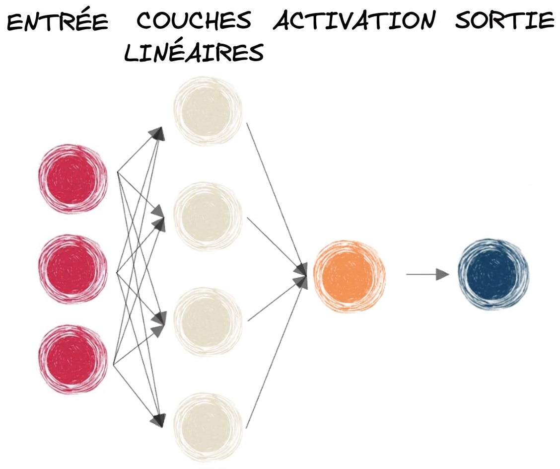Schéma d'un réseau de neurones avec couches linéaires et fonction d'activation