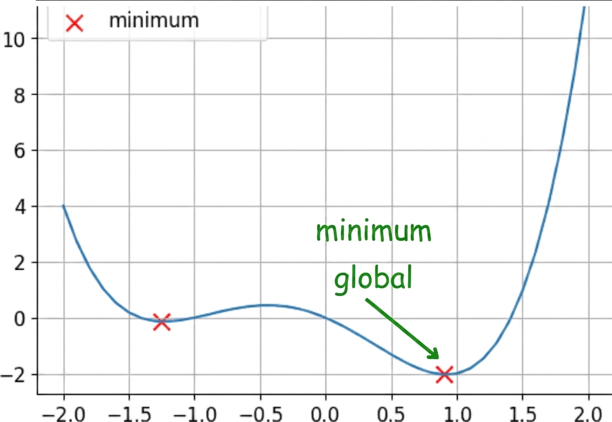 un exemple de fonction non convexe avec minimum global en surbrillance