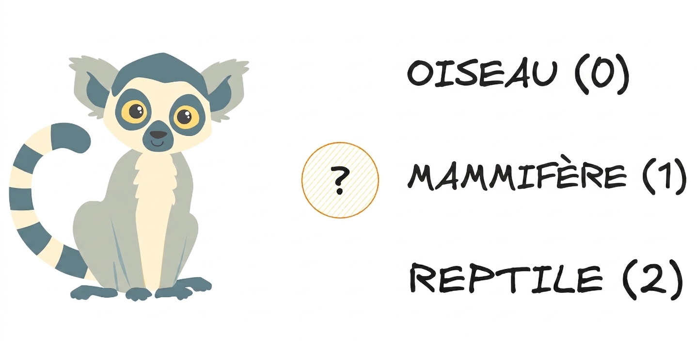 Un lémurien avec trois options : bird, mammifère ou reptile