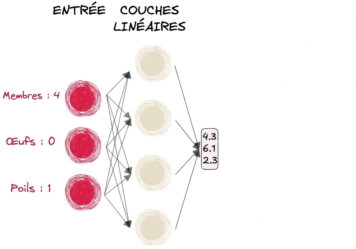 Schéma d'une partie d'un réseau de neurones avec entrées