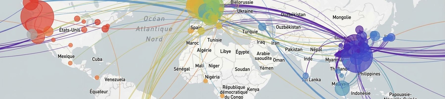 Carte indiquant les épicentres et la propagation de l'éclosion de Covid-19