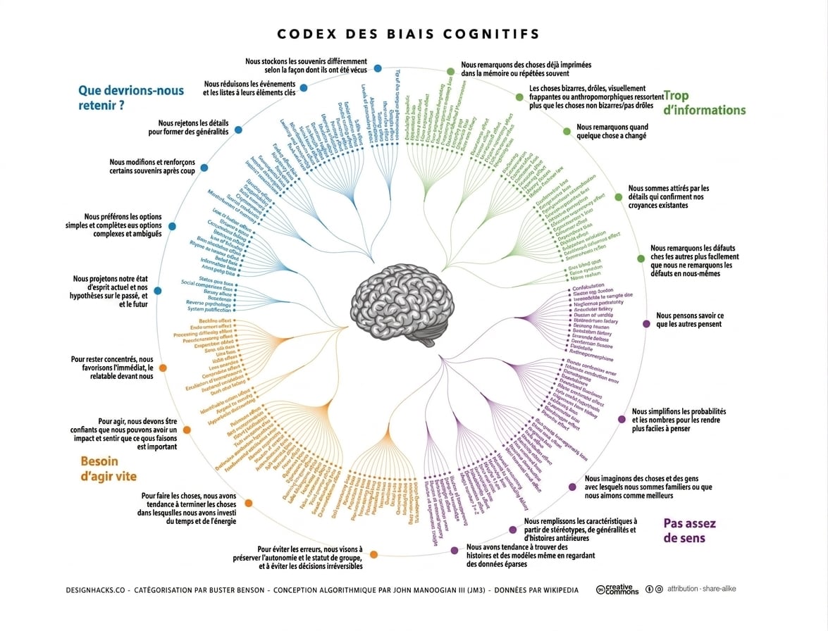 Illustration des divers biais cognitifs.