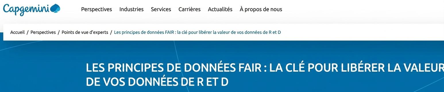 Capture d'écran des efforts de Capgemini sur les principes FAIR.