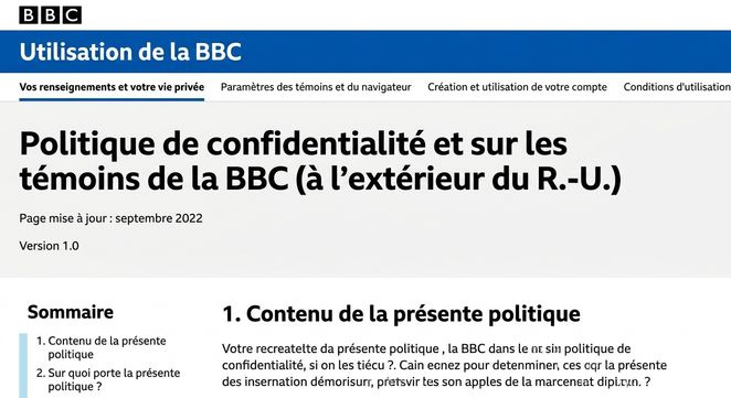 Capture d'écran de la politique de confidentialité de la BBC.