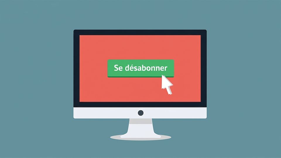 Illustration d'un écran d'ordinateur avec un pointeur sur un bouton de désabonnement.