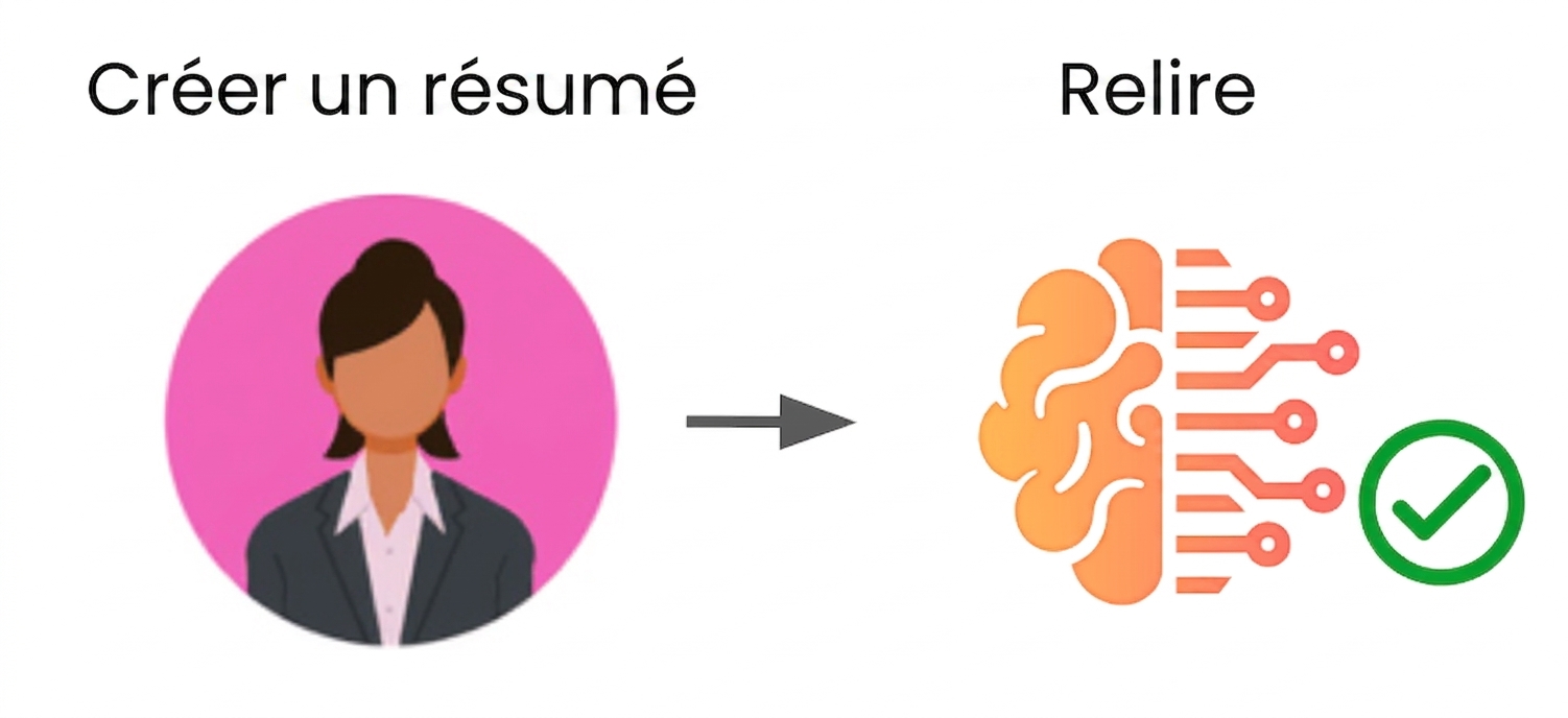 Un flux de travail standard où l'humain dirige la création de contenu, puis utilise la technologie pour la relecture.