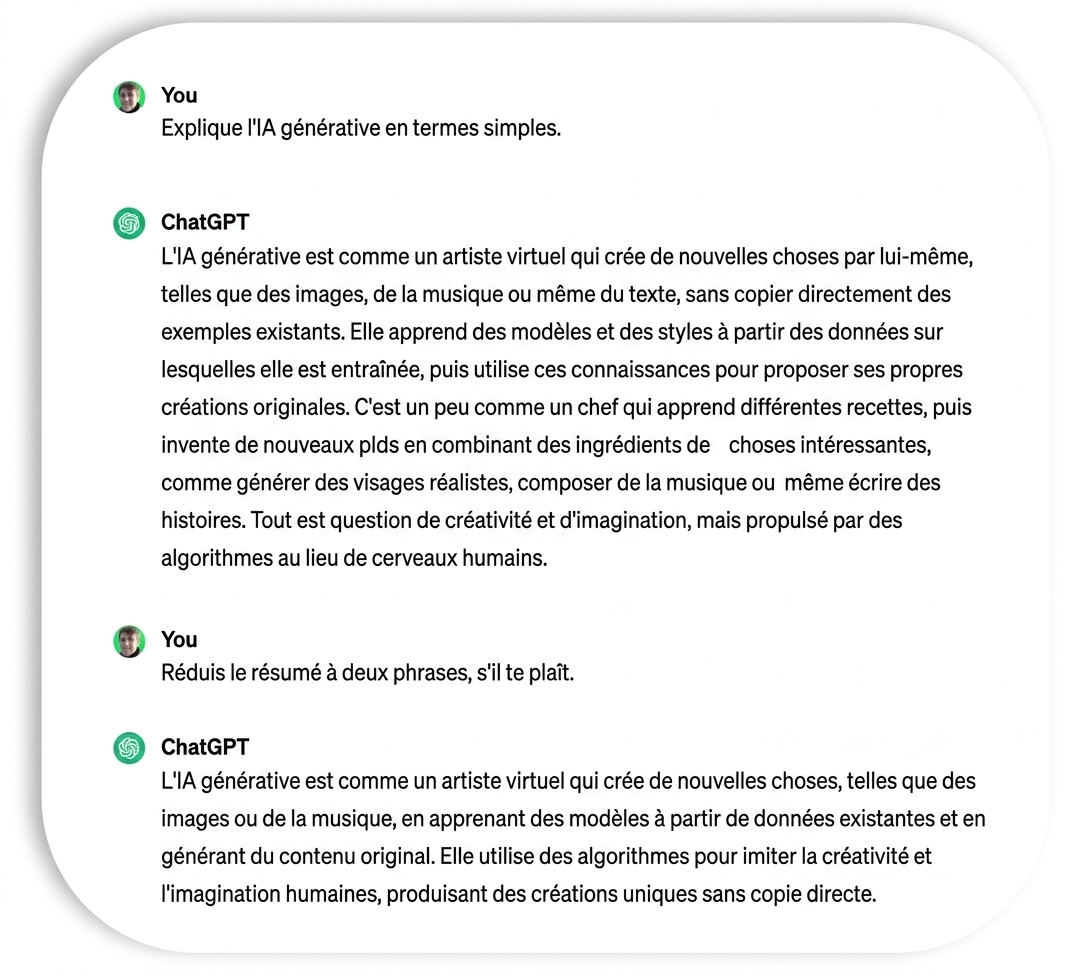 Explication en deux phrases de l’IA générative produite par ChatGPT.